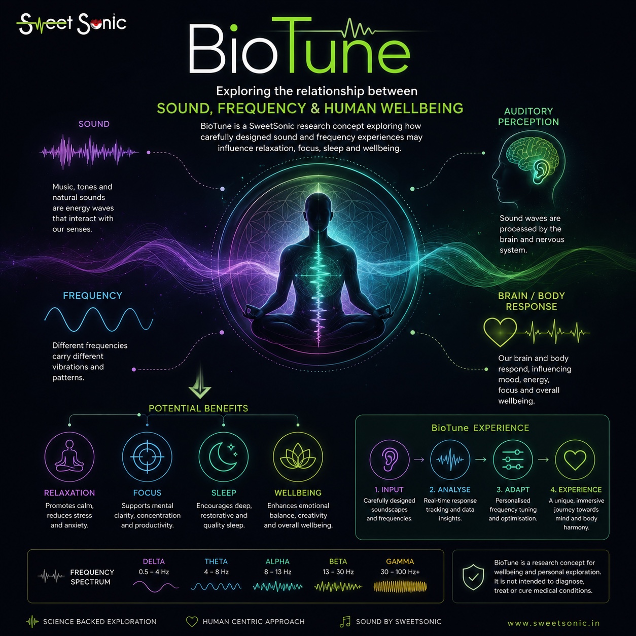 BioTune™ concept illustration exploring sound, frequency, auditory perception and human wellbeing